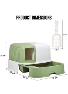 MAJIBAO Enclosed cat litter box for indoor cats, Durable plastic cat litter box with Corridor type, Drawer design, Portable handle, Deodorant filter, and Litter scoop, Easy to clean 58 cm (Green)  - Image 2