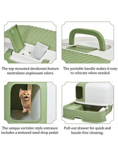 MAJIBAO Enclosed cat litter box for indoor cats, Durable plastic cat litter box with Corridor type, Drawer design, Portable handle, Deodorant filter, and Litter scoop, Easy to clean 58 cm (Green)  - Image 3