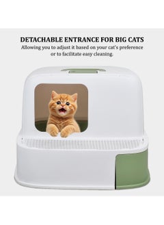 MAJIBAO Enclosed cat litter box for indoor cats, Durable plastic cat litter box with Corridor type, Drawer design, Portable handle, Deodorant filter, and Litter scoop, Easy to clean 58 cm (Green)  - Image 5