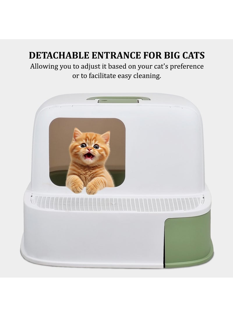 MAJIBAO Enclosed cat litter box for indoor cats, Durable plastic cat litter box with Corridor type, Drawer design, Portable handle, Deodorant filter, and Litter scoop, Easy to clean 58 cm (Green)  - Image 5