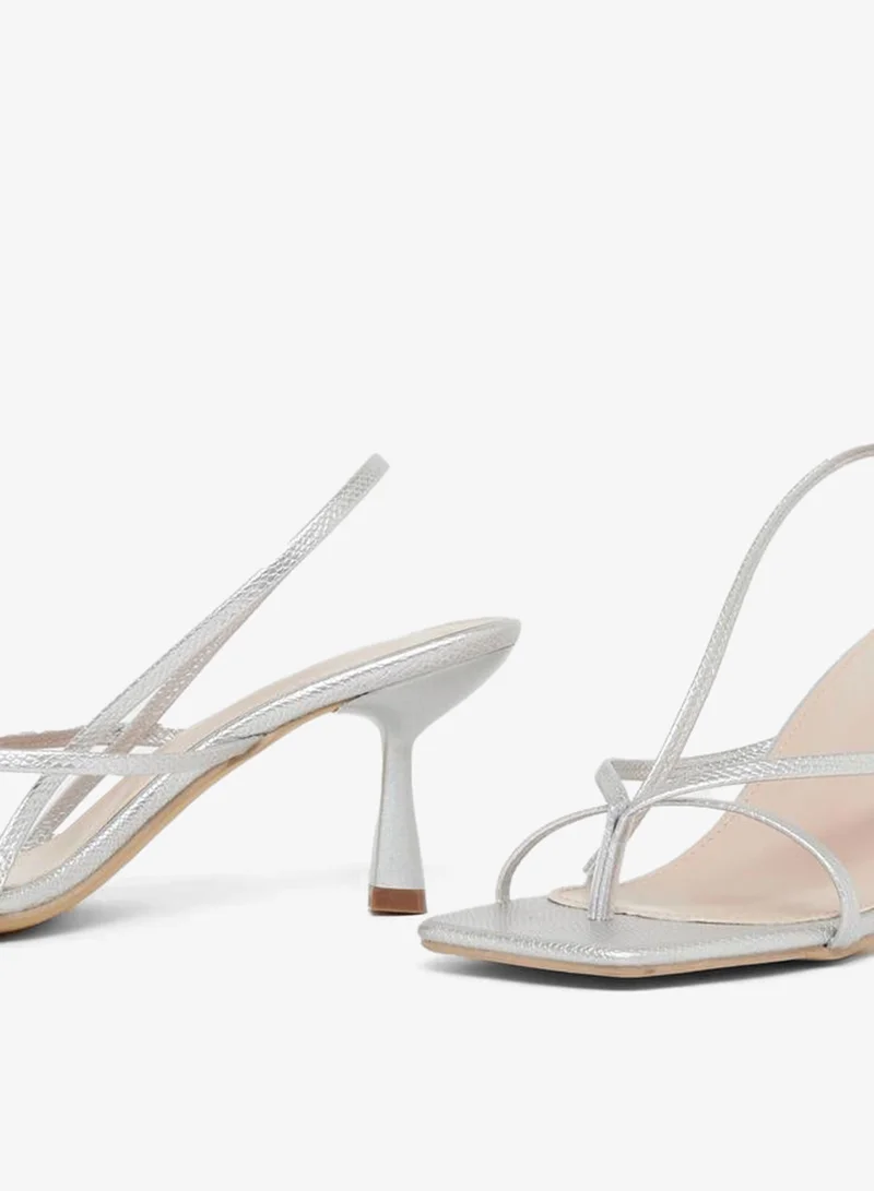 Styli Silver Strappy Kitten Heel Sandals