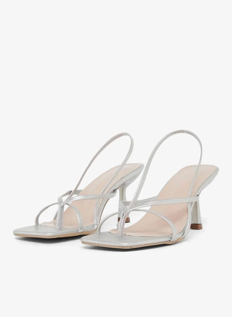 Styli Silver Strappy Kitten Heel Sandals