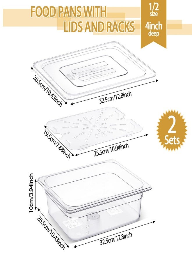 Zhehao 2 Pack Half Size PET Food Pans Set 4'' Deep Clear Hotel Pans with Lids and Drain Shelf Food Storage Container for Kitchen Fruit Vegetable Restaurant Supplies (12.8 x 10.4 Inch) - Image 2
