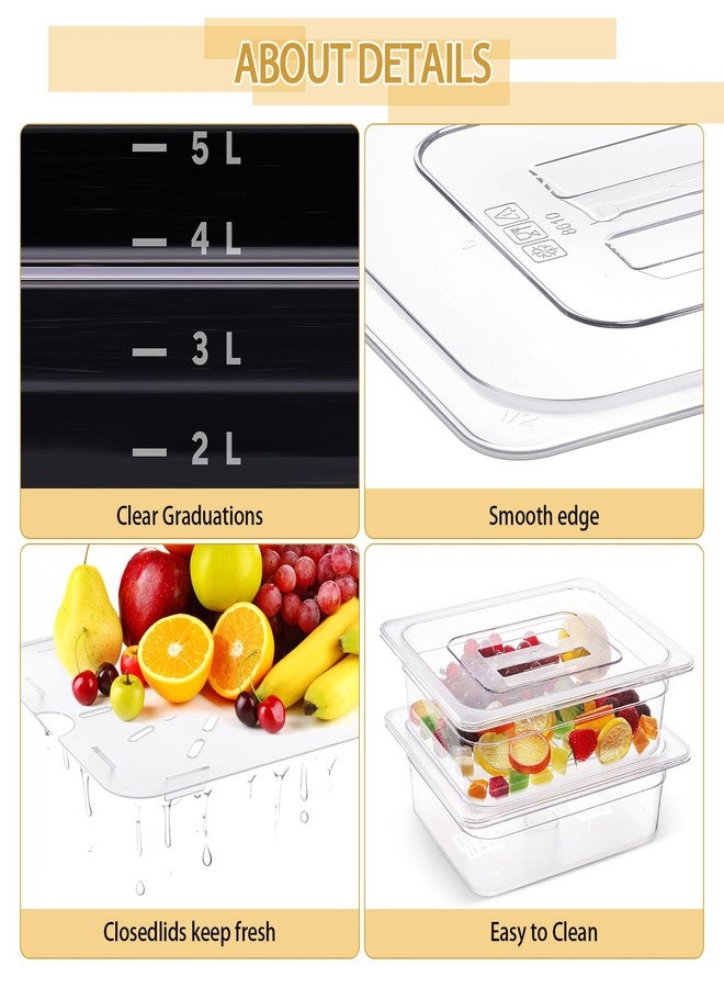 Zhehao 2 Pack Half Size PET Food Pans Set 4'' Deep Clear Hotel Pans with Lids and Drain Shelf Food Storage Container for Kitchen Fruit Vegetable Restaurant Supplies (12.8 x 10.4 Inch) - Image 3