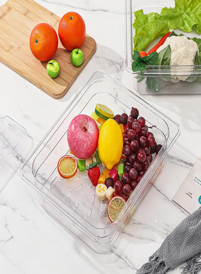 Zhehao 2 Pack Half Size PET Food Pans Set 4'' Deep Clear Hotel Pans with Lids and Drain Shelf Food Storage Container for Kitchen Fruit Vegetable Restaurant Supplies (12.8 x 10.4 Inch) - Image 5