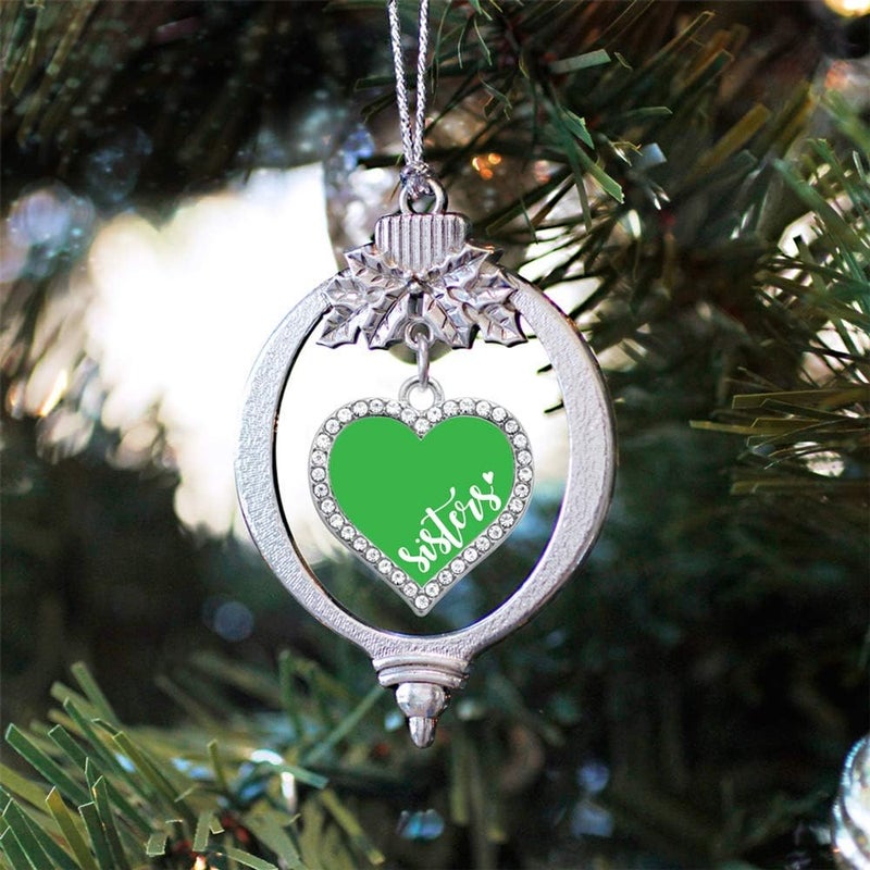 Inspired Silver - Sisters - Green - Silver Christmas Ornament - Open Heart Charm Christmas Tree Ornament with Cubic Zirconia - Holiday Hanging Decoration - Image 2
