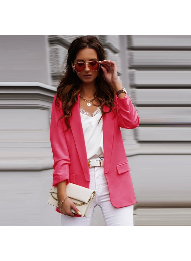 Women's Autumn And Winter New Long Sleeve Lapel Solid Color Casual Top Small Suit Jacket Women's Fashion