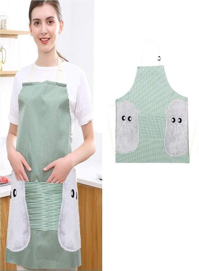 KITOOL Cute Adjustable Bib Waterproof Apron with Pockets and Hands Wiping Quilt for Women,men, Home garden Kitchen, Grill, Cooking, Restaurant. (Pack-1 Green) - Image 2