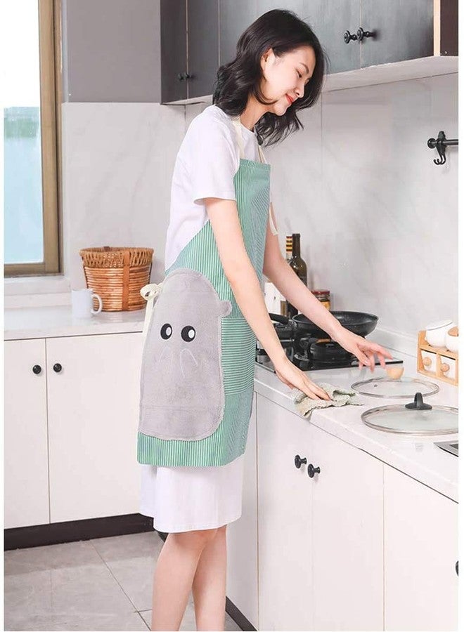 KITOOL Cute Adjustable Bib Waterproof Apron with Pockets and Hands Wiping Quilt for Women,men, Home garden Kitchen, Grill, Cooking, Restaurant. (Pack-1 Green) - Image 3
