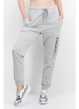 Women Regular Fit Brand Logo Jogger Pants, Grey Combo
