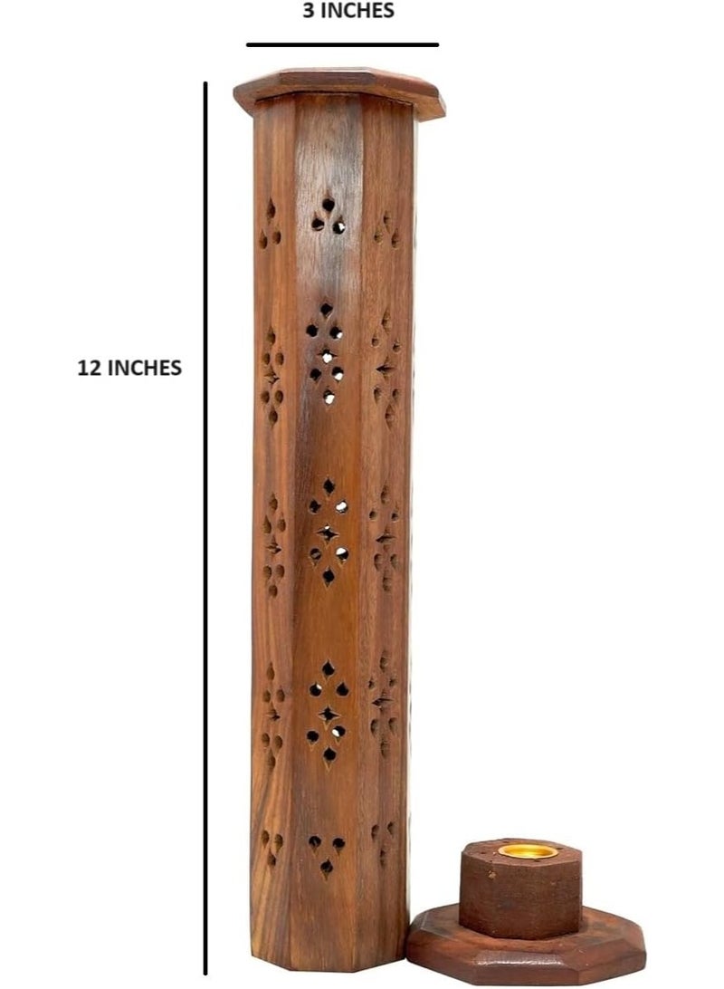 Best Art Wood Agarbatti Stand with Ash Catcher & Dhoop Stick Holder | Wooden Incense Burner Box for Home, Office, Temple Decor | Diwali Decoration | 12 x 3 x 3 Inch - Image 4