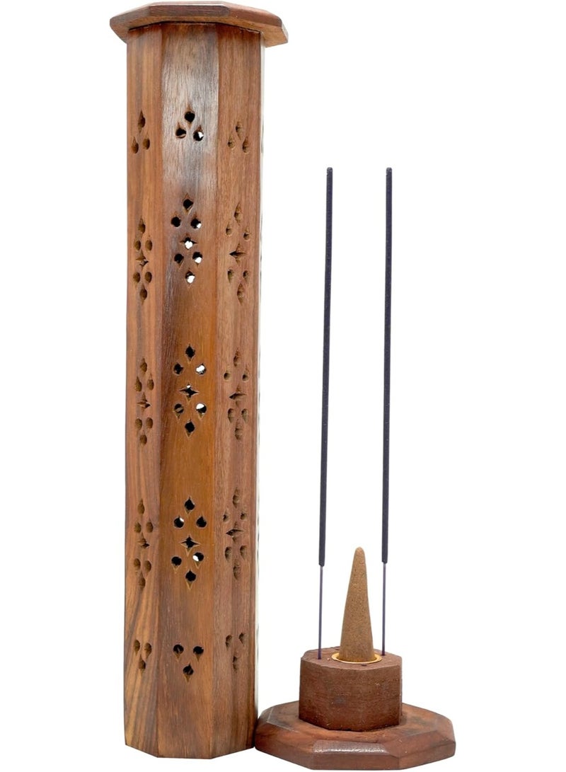 Best Art Wood Agarbatti Stand with Ash Catcher & Dhoop Stick Holder | Wooden Incense Burner Box for Home, Office, Temple Decor | Diwali Decoration | 12 x 3 x 3 Inch - Image 3