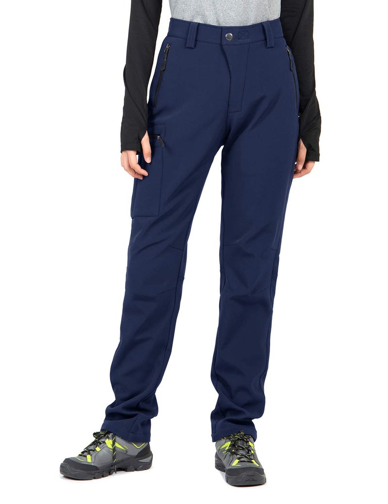 Wespornow Women's-Fleece-Lined-Hiking-Pants Snow-Ski-Pants Water-Resistance-Outdoor-Softshell-Insulated-Pants for Winter (Navy, Large) - Image 2