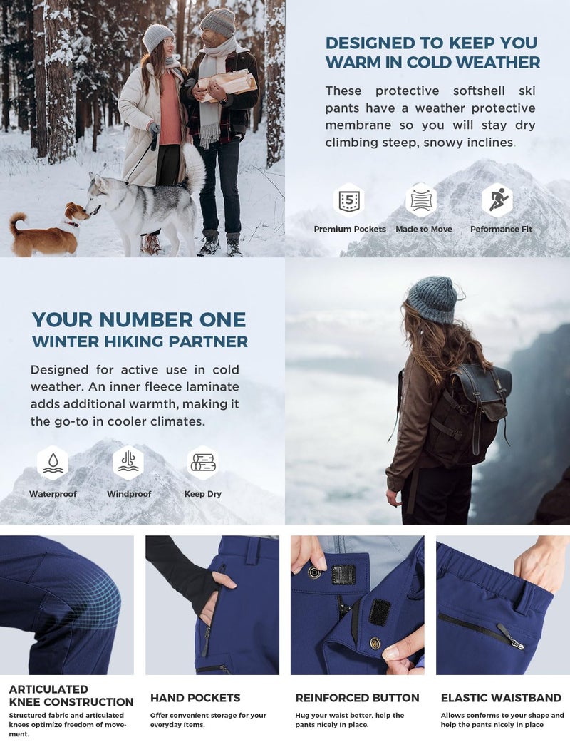 Wespornow Women's-Fleece-Lined-Hiking-Pants Snow-Ski-Pants Water-Resistance-Outdoor-Softshell-Insulated-Pants for Winter (Navy, Large) - Image 5