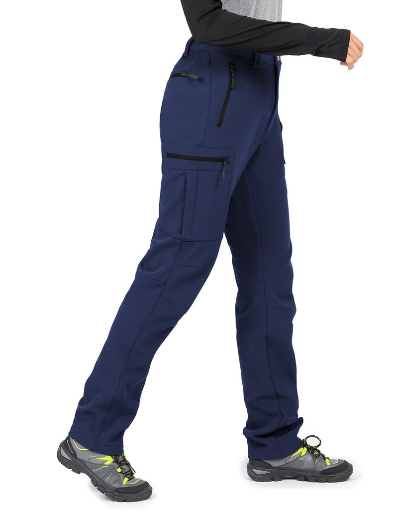 Wespornow Women's-Fleece-Lined-Hiking-Pants Snow-Ski-Pants Water-Resistance-Outdoor-Softshell-Insulated-Pants for Winter (Navy, Large) - Image 1