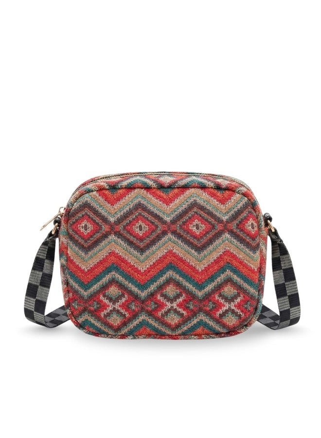 LIKE STYLE Women’s Ethnic Canvas/Jute Sling Bag | Printed Eco-Friendly Crossbody Shoulder Bag | Lightweight Everyday Casual Handbag (Maroon) - Image 1