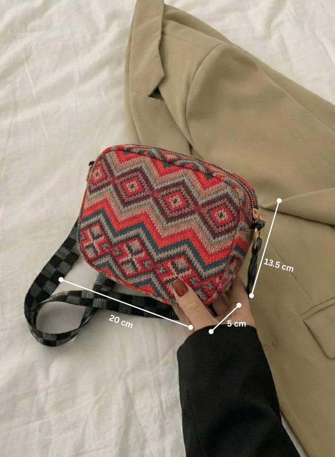 LIKE STYLE Women’s Ethnic Canvas/Jute Sling Bag | Printed Eco-Friendly Crossbody Shoulder Bag | Lightweight Everyday Casual Handbag (Maroon) - Image 4