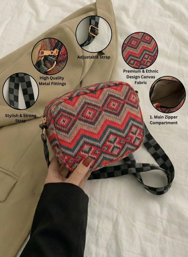 LIKE STYLE Women’s Ethnic Canvas/Jute Sling Bag | Printed Eco-Friendly Crossbody Shoulder Bag | Lightweight Everyday Casual Handbag (Maroon) - Image 5
