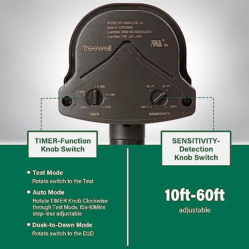 TREEWELL 240-Degree Replacement Motion Detector, Adjustable Time & Detection Sensitiity Up to 60 Feet Range, 3 Working Modes Pir Motion Sensor for Security Floodlight, Brown, UL Listed - Image 3