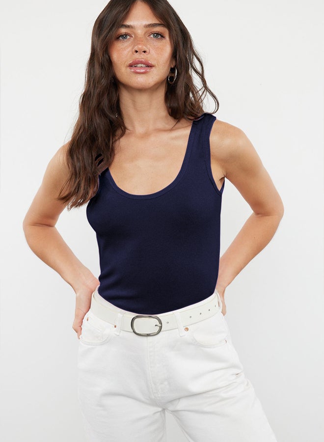 trendyol Navy Blue Fitted/Body Fitted Pool Collar Elastic Knitted Tank Top  - Image 1