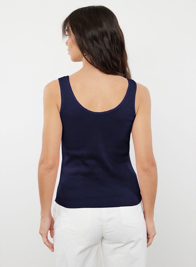 trendyol Navy Blue Fitted/Body Fitted Pool Collar Elastic Knitted Tank Top  - Image 5