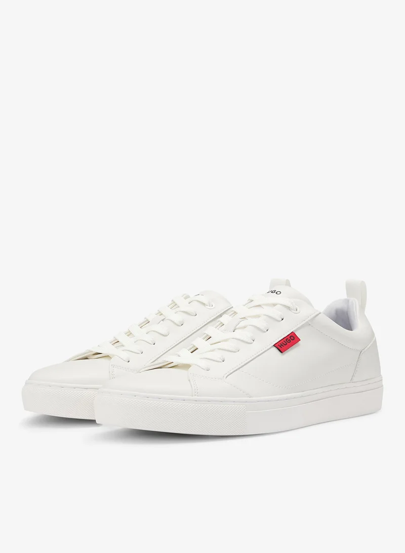 HUGO Faux-leather trainers with red logo flag