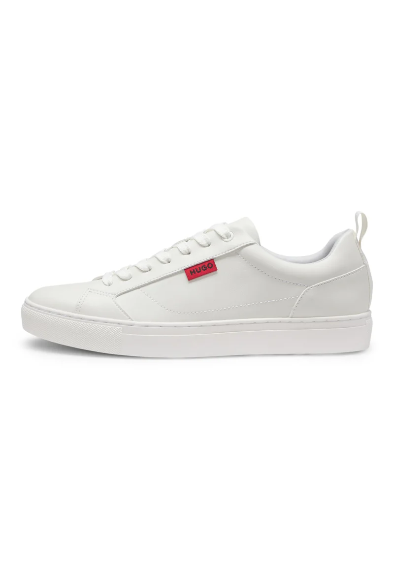 HUGO white Faux-leather trainers with red logo flag for Men | Best Price UAE