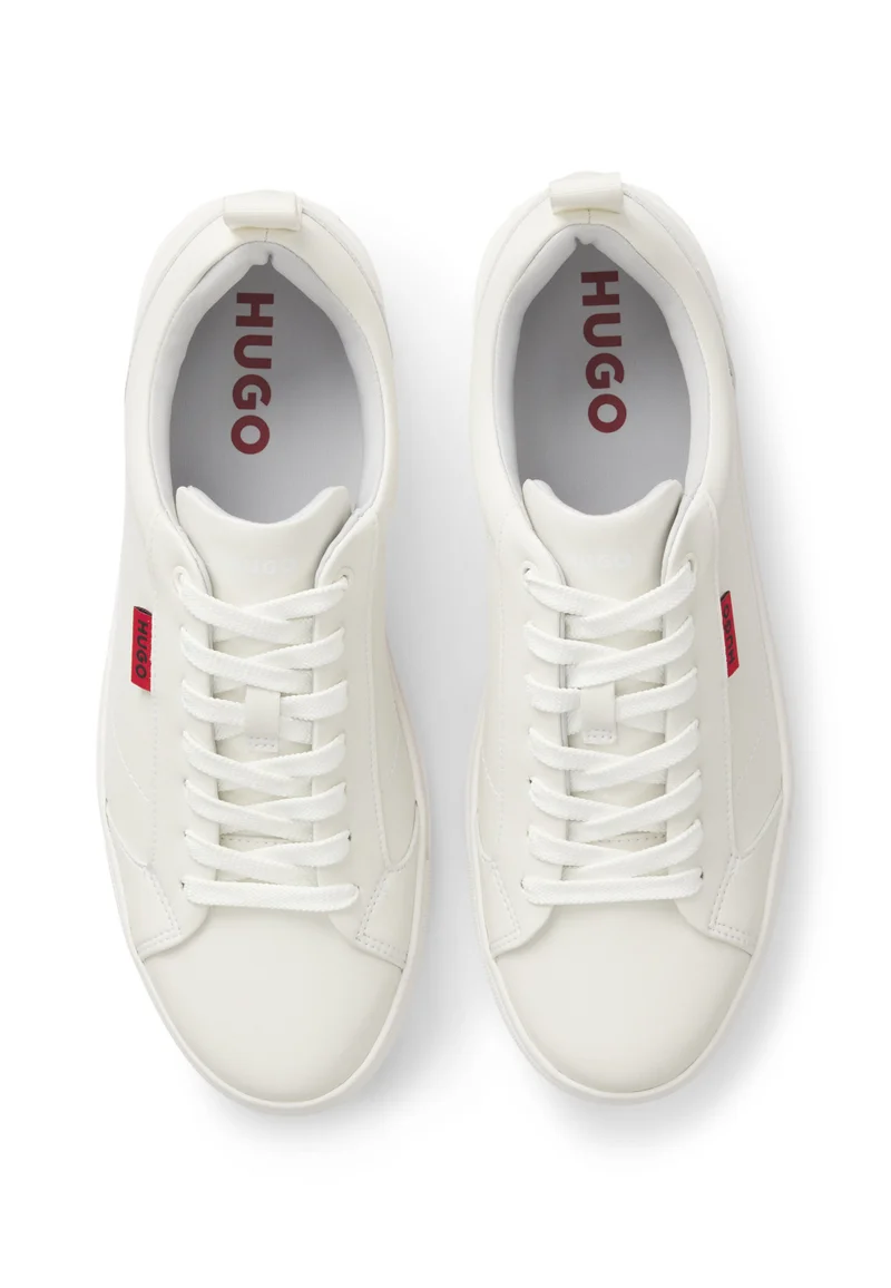 HUGO white Faux-leather trainers with red logo flag for Men | Best Price UAE