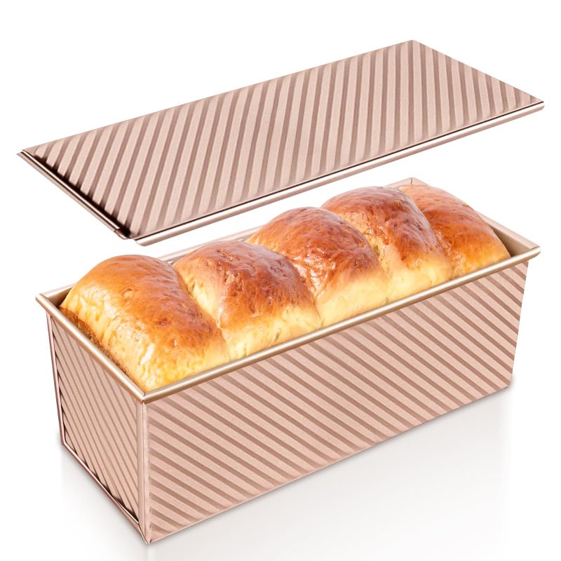 Dipanist 2Pack Loaf Pans with Lids â€“ 2.2 LB & 1 LB Dough Capacity, Non-Stick Carbon Steel Bread Pans for Homemade Sandwich and Sourdough Bread, Corrugated Toast Mold - Image 1