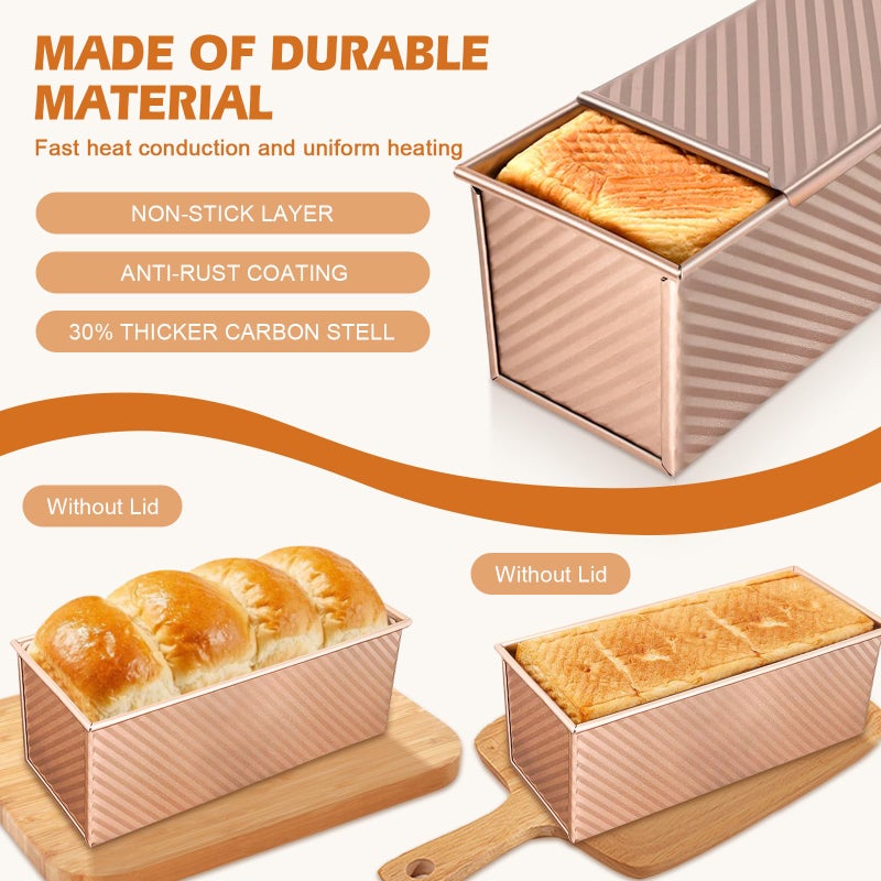 Dipanist 2Pack Loaf Pans with Lids â€“ 2.2 LB & 1 LB Dough Capacity, Non-Stick Carbon Steel Bread Pans for Homemade Sandwich and Sourdough Bread, Corrugated Toast Mold - Image 4
