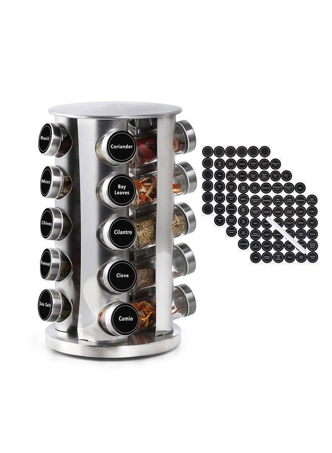 DOUBLE 2 C Spice Rack Organizer for Countertop, Revolving Stainless Steel Seasoning Storage Organization, Spice Carousel Tower for Kitchen Set of 20 Jars - Image 1