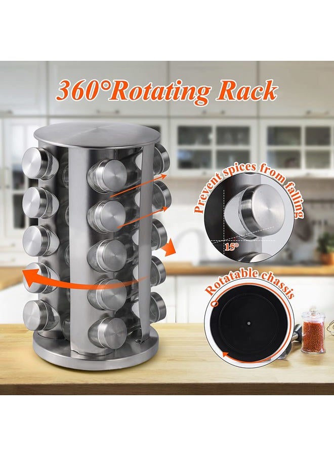 DOUBLE 2 C Spice Rack Organizer for Countertop, Revolving Stainless Steel Seasoning Storage Organization, Spice Carousel Tower for Kitchen Set of 20 Jars - Image 3