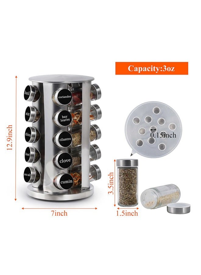 DOUBLE 2 C Spice Rack Organizer for Countertop, Revolving Stainless Steel Seasoning Storage Organization, Spice Carousel Tower for Kitchen Set of 20 Jars - Image 5