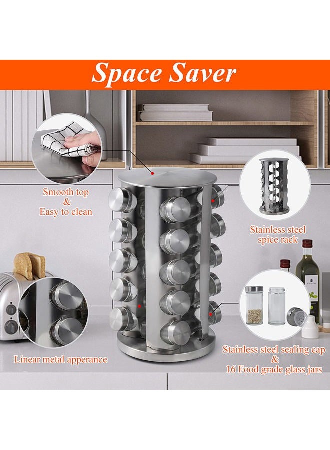DOUBLE 2 C Spice Rack Organizer for Countertop, Revolving Stainless Steel Seasoning Storage Organization, Spice Carousel Tower for Kitchen Set of 20 Jars - Image 2