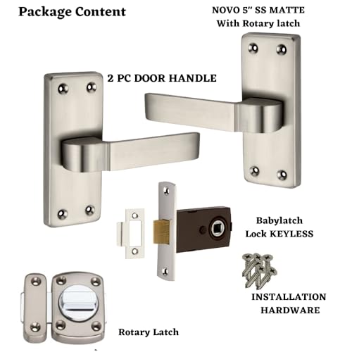 SARDAR NOVO 5" SS Matte Iron Baby Latch | Bathroom Door Handle | Mortise Handle With Keyless Push to Close Latch | Tower Bolt (With Rotary Latch) - Image 3