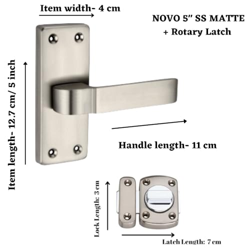 SARDAR NOVO 5" SS Matte Iron Baby Latch | Bathroom Door Handle | Mortise Handle With Keyless Push to Close Latch | Tower Bolt (With Rotary Latch) - Image 2