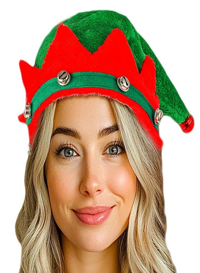 Firuilo Christmas Elf Hat for Adults Green Red Plush Santa Hat With Bells Holiday Party Costume Hair Accessories - Image 1