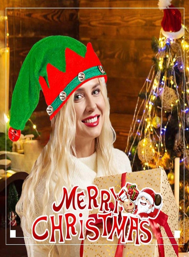Firuilo Christmas Elf Hat for Adults Green Red Plush Santa Hat With Bells Holiday Party Costume Hair Accessories - Image 3