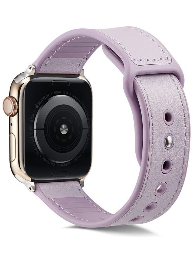 NIBEMINENT Single Buckle Leather Watchband For Apple Watch Series 7 45mm/6 & Se 5 4 44mm/3 2 1 42mm Purple - Image 1