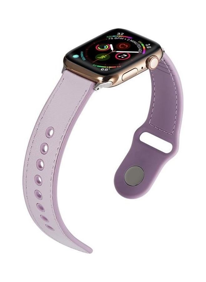 NIBEMINENT Single Buckle Leather Watchband For Apple Watch Series 7 45mm/6 & Se 5 4 44mm/3 2 1 42mm Purple - Image 5