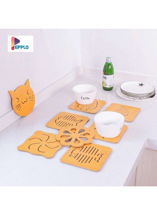 pepplo Wooden Drinks Coasters for Tea Coffee Cup Mug Cat Themed with Coaster Holder Cat Lovers Gifts for Women Men Kids,Random Pattern (Set of 3) - Image 5