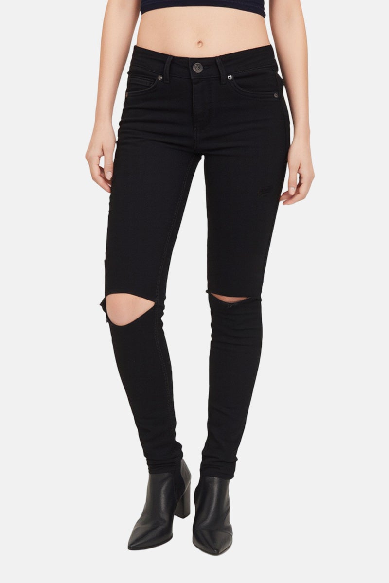 Bershka جينز ضيق ممزق للنساء، أسود - Image 1