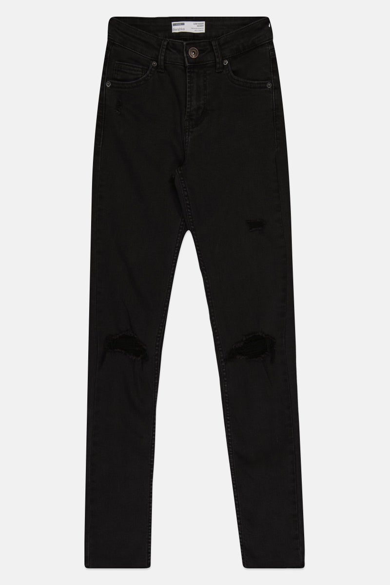 Bershka جينز ضيق ممزق للنساء، أسود - Image 2