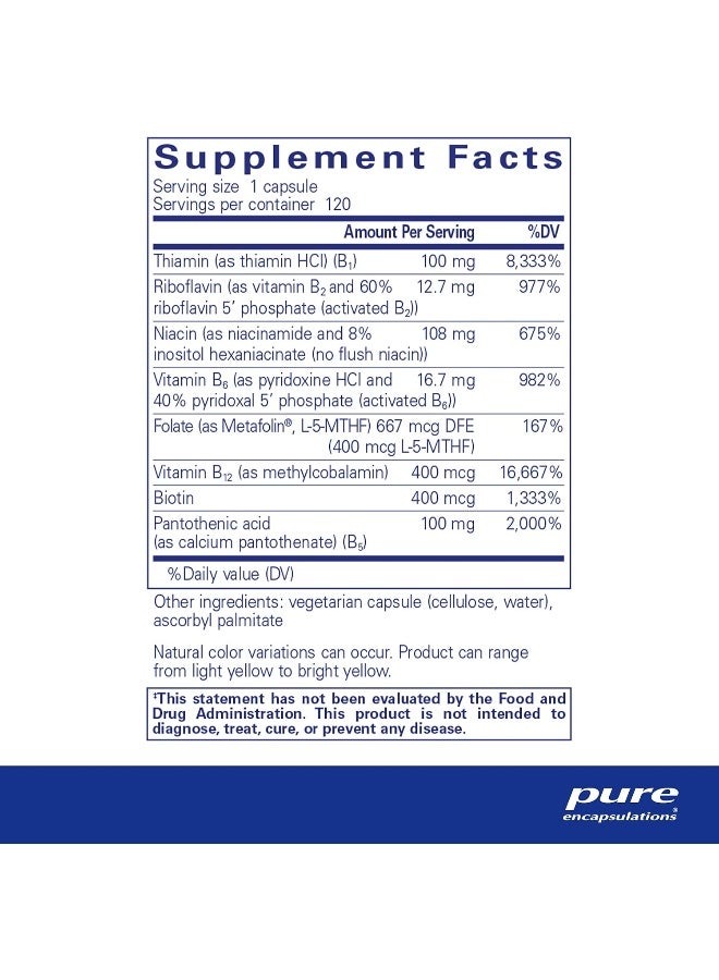 Pure Encapsulations B-Complex Plus Vitamin Supplement (120 Capsules) - Image 2