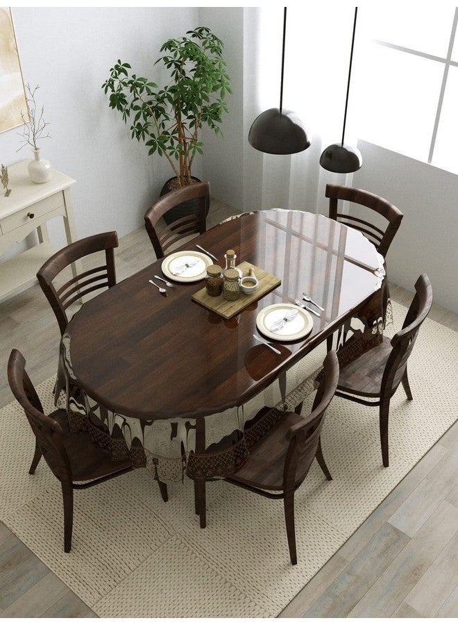 Clasiko 6 Seater Oval Dining Table Cover; 60x90 Inches or 152x228 Cms; Material - PVC; Anti Slip; Brown Tipping Lace - Image 1
