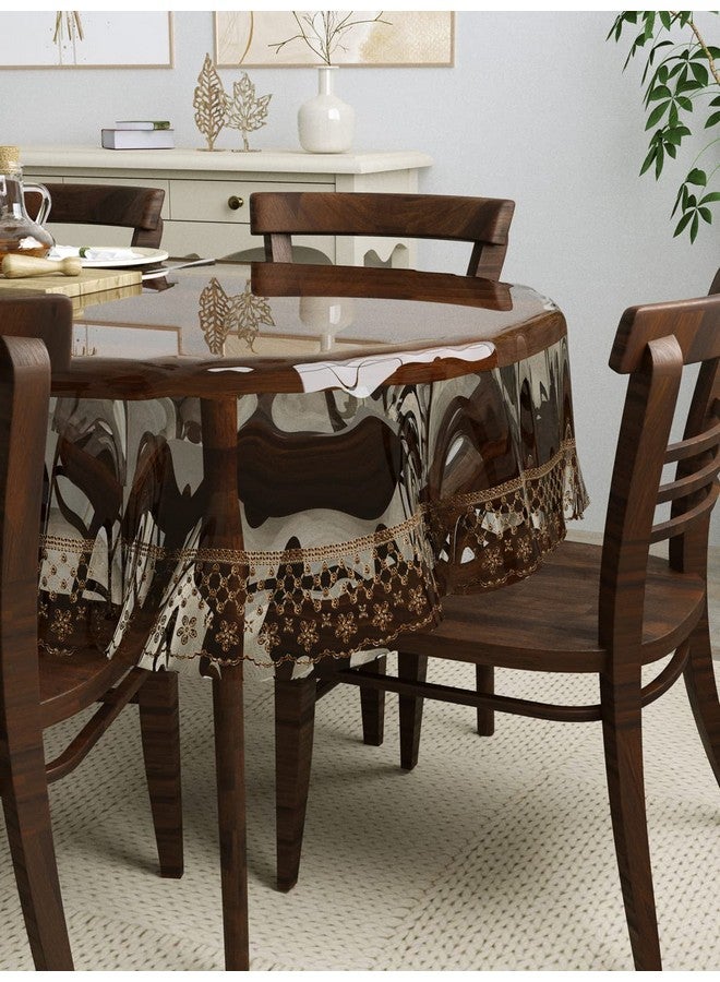 Clasiko 6 Seater Oval Dining Table Cover; 60x90 Inches or 152x228 Cms; Material - PVC; Anti Slip; Brown Tipping Lace - Image 2
