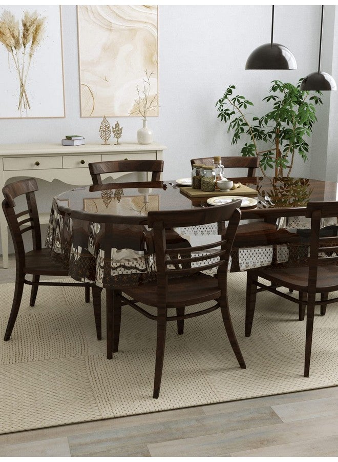 Clasiko 6 Seater Oval Dining Table Cover; 60x90 Inches or 152x228 Cms; Material - PVC; Anti Slip; Brown Tipping Lace - Image 3
