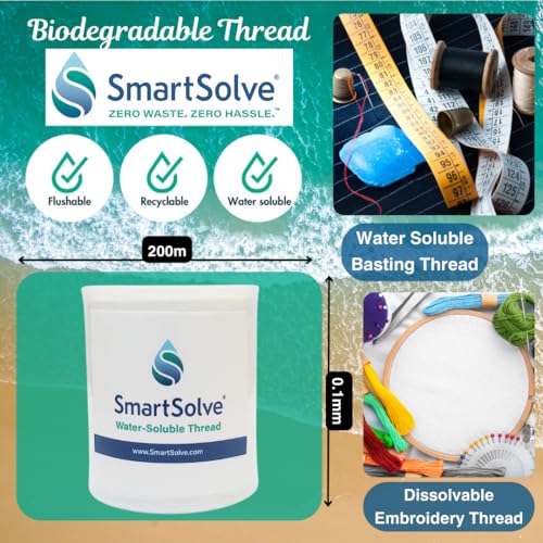 SmartSolve Water-Soluble Thread | Dissolves Quickly in Warm Water | Biodegradable | Eco-Friendly | Quilting, Sewing, Crafts, Balloon String, Hanging Tags | 0.1mm x 200m Spool | White - Image 3