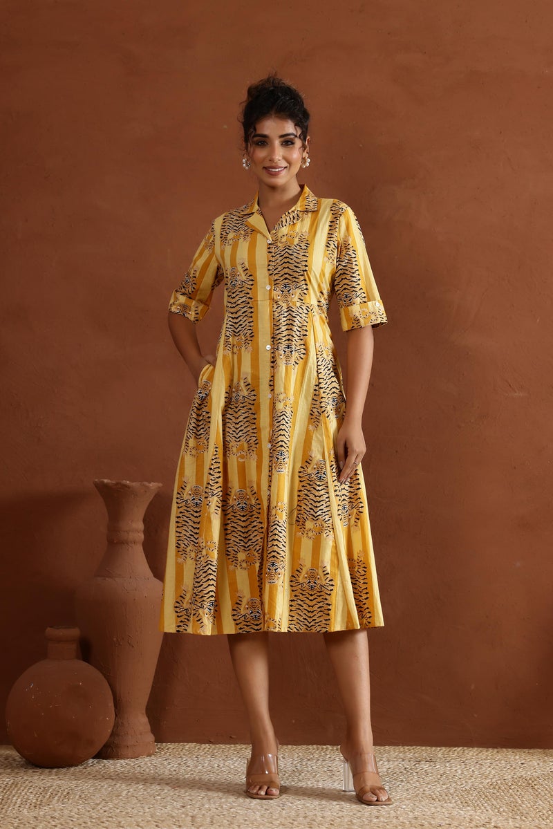 Label Flavia Women Yellow Printed Fit & Flare Maxi Dress - Image 1