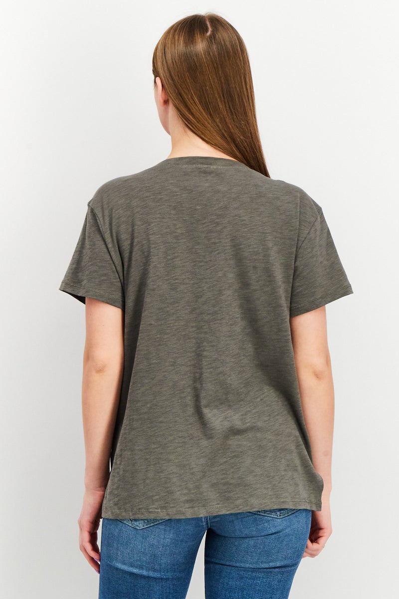 Splendid Women V Neck Short Sleeves Plain Top, Grey - Image 3